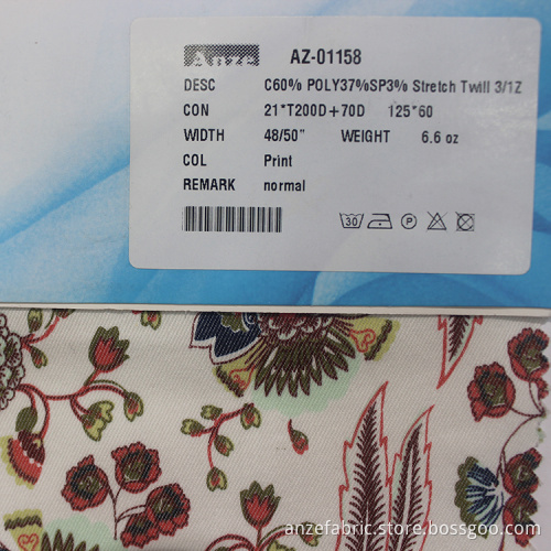 37% polyester 60% bomullssträckt bomullstyg